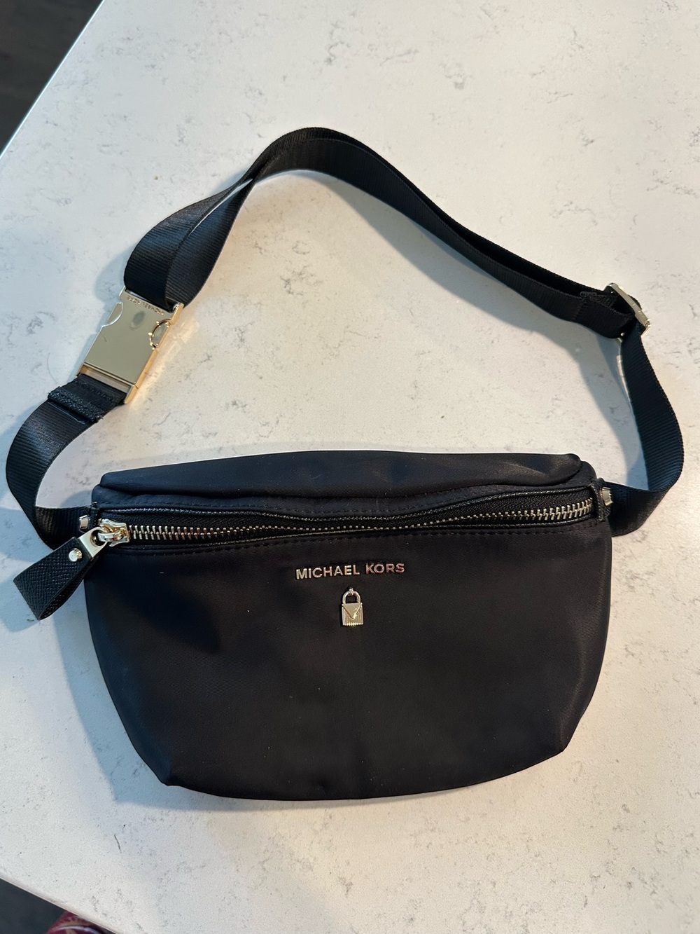 Michael Kors Black Nylon Belt Bag with Gold Hardware